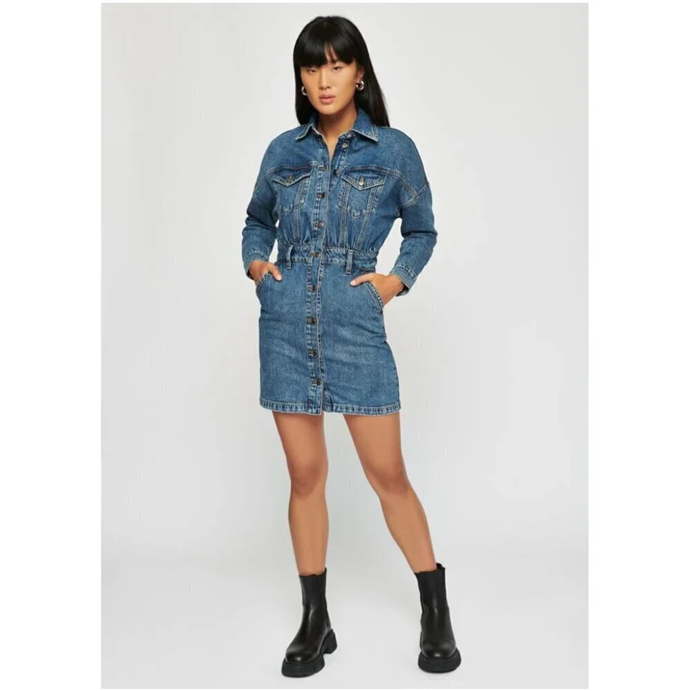 dynamite denim dress NWT Free People Dynamite Western Long-sleeve Mini Shirt Dress Size S